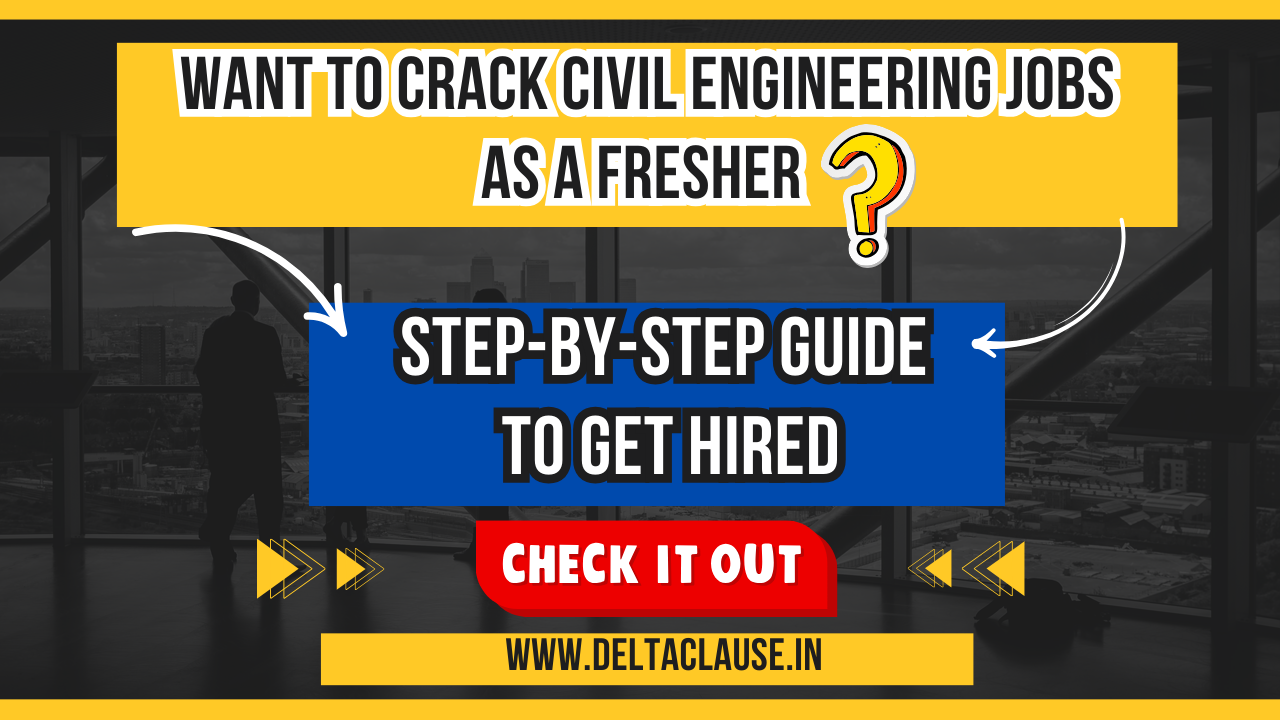Illustration of a young civil engineer in a hard hat, standing at a construction site with job titles like "Site Engineer," "Structural Engineer," and "Transportation Engineer" displayed.